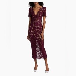 Self-Portrait Burgundy Floral Lace Midi Dress